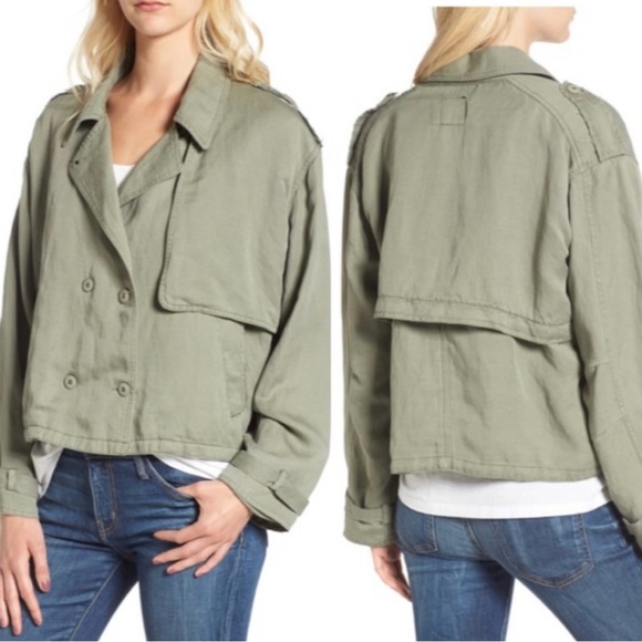 🛍️RAILS Barclay Sage Military Style Cropped Linen Jacket Boxy - Picture 5 of 11